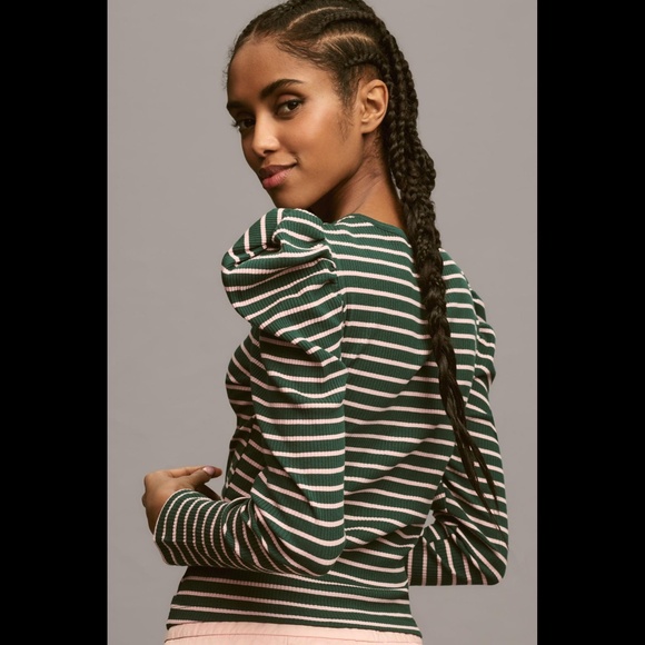 Anthropologie Porridge Puff-Sleeve Tie-Front Top - Picture 3 of 16